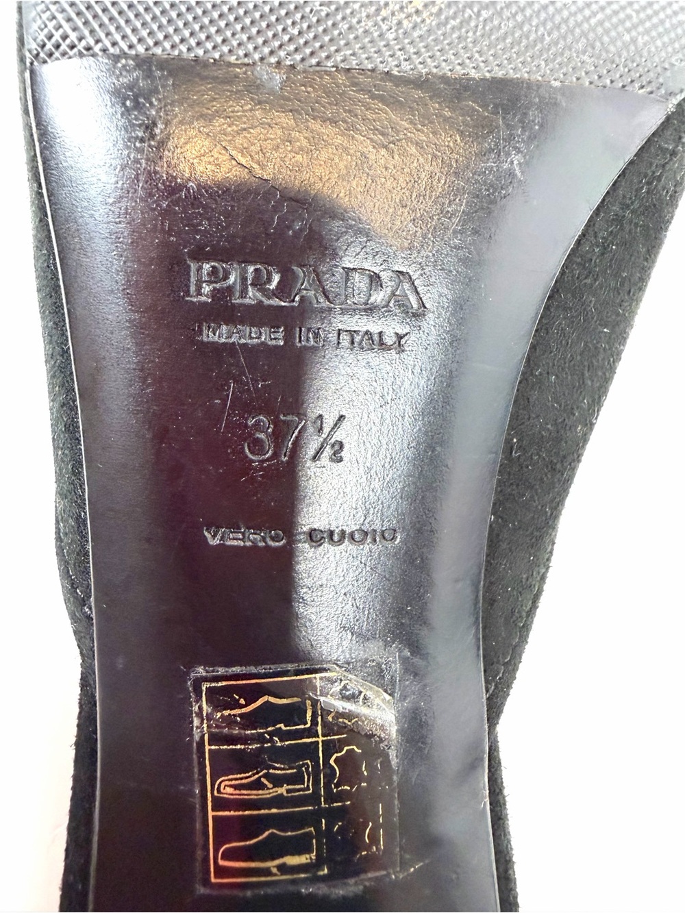 Prada Vintage Black Suede Square Toe Mule Heels 37.5 Kitten Heel Made Italy - Picture 13 of 13